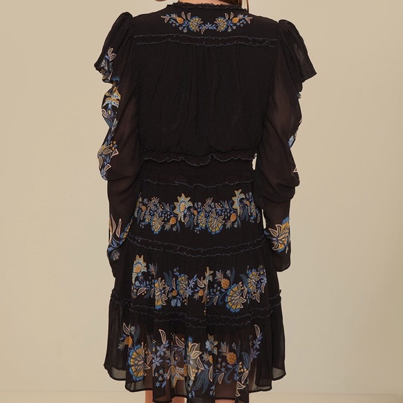 FARM RIO Floral-Embroidered Long-Sleeve Minidress, SiZE SMALL 1363 - Picture 3 of 11